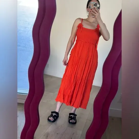 Orange strappy summer dress, size M. Fits up to a large. - Picture 2 of 7